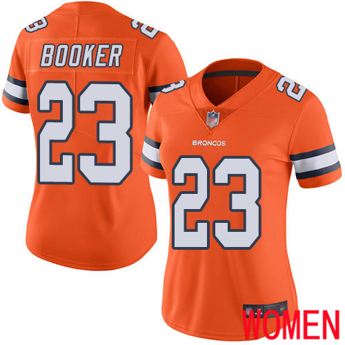 Women Denver Broncos 23 Devontae Booker Limited Orange Rush Vapor Untouchable Football NFL Jersey